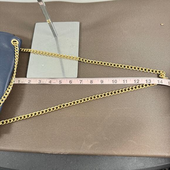 Michael Kors Women's Jet Set Chain Leather Small Shoulder Flap Navy Blue Bag - Picture 10 of 11